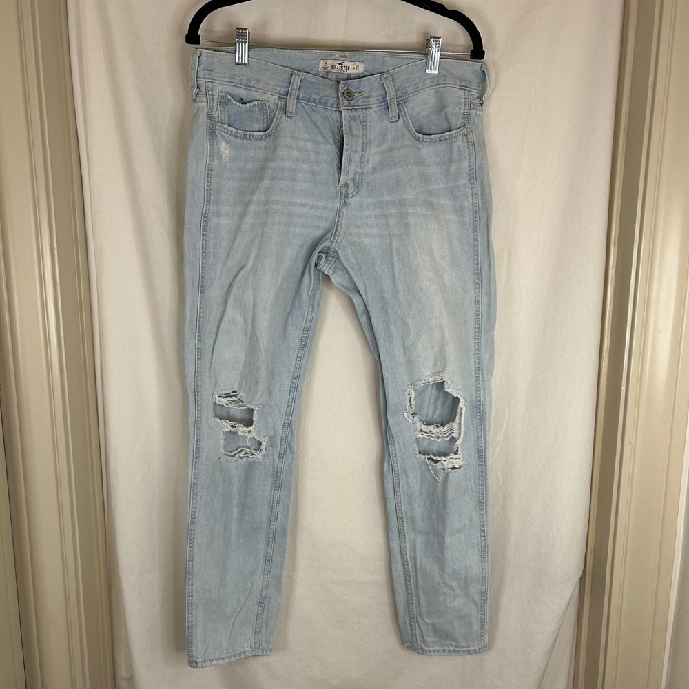 Hollister Womens Size 5 (27) Light Wash Distressed‎ Ripped Boyfriend Jeans Denim